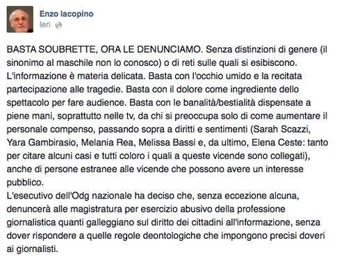 Iacopino: "Basta soubrette, ora le denunciamo" si accende la polemica online