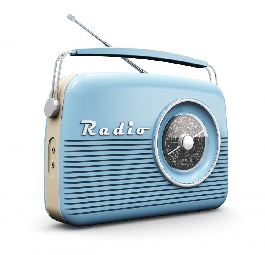Old blue vintage retro style radio receiver isolated on white background