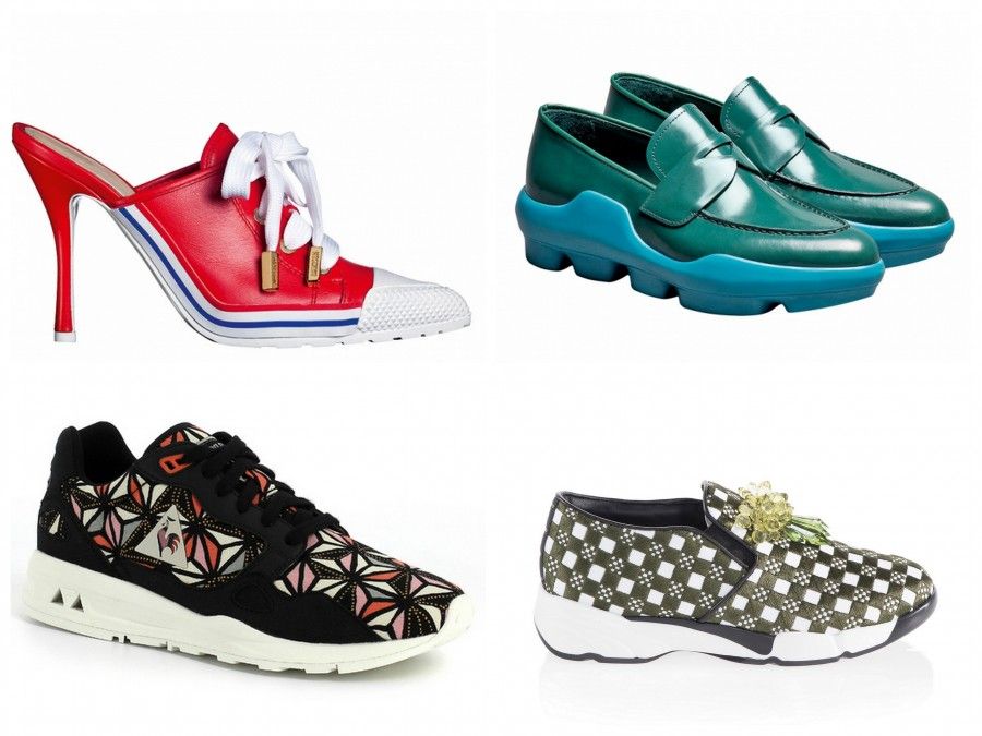 Sabot Moschino, Mocassini Prada, snakers Le coq Sportif e Pinko