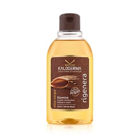 Kaloderma Olio Corpo, della linea Rigenera di Kaloderma contiene Olio di Argan, Olio di Germe di Grano e Olio di Vinaccioli.