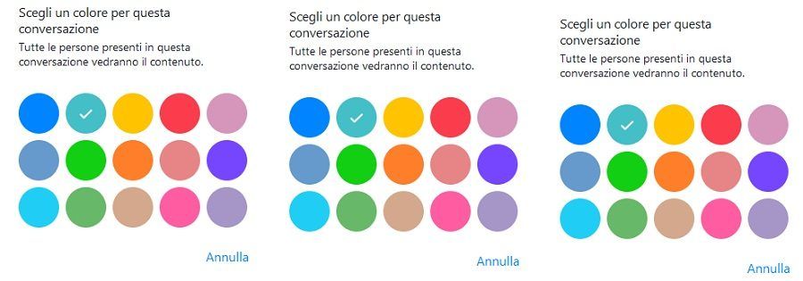 I colori disponibili nella chat di Facebook Messenger
