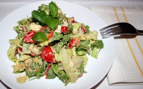 insalata condita con crema al mango, piatto finale