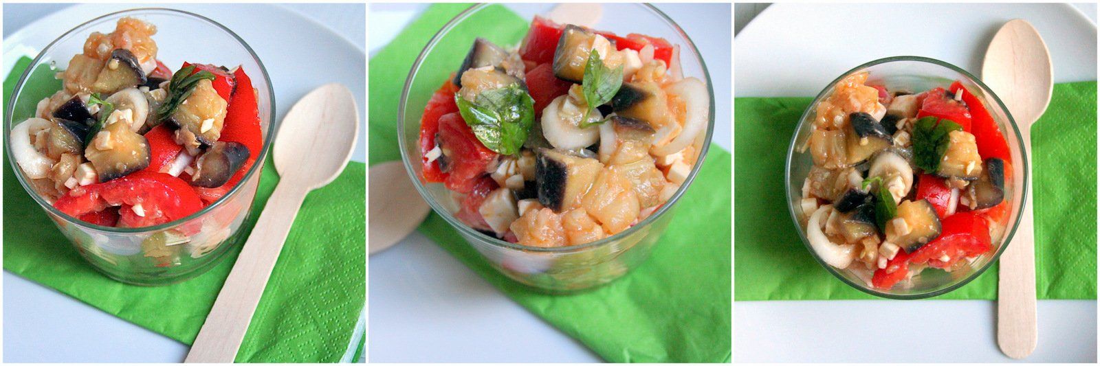 Insalata di melanzane e pomodorini in bicchiere