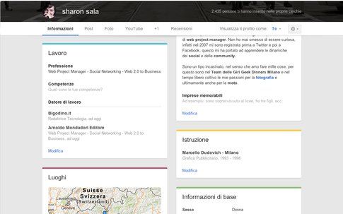 Google+ Profilo box informazioni