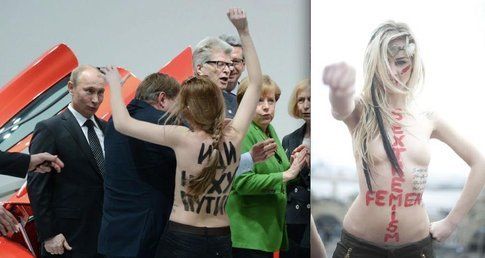 Femen davanti a Putin con la scritta "Fuck Dictator"