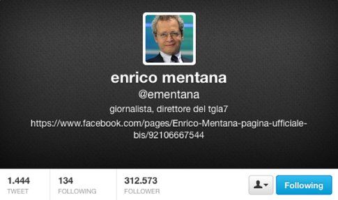 L'account Twitter di Enrico Mentana, attualmente chiuso