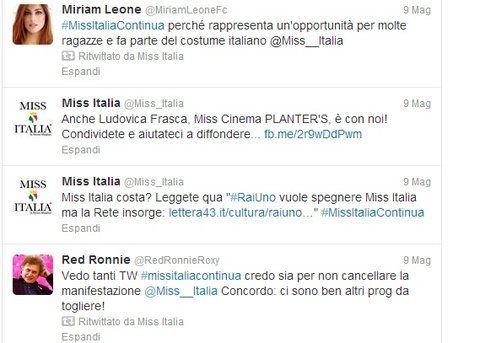 La campagna #MissItaliaContinua su twitter - dall'account ufficiale twitter di Miss Italia