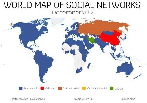 Mappa della diffusione dei  social network. Fonte: vincos.it