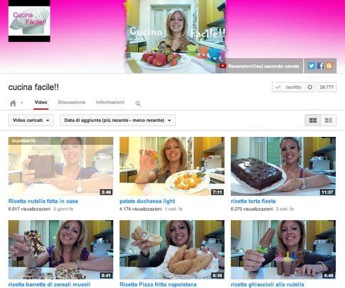 La pagina Youtube per "Cucina Facile"