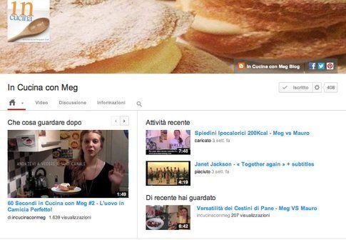 La pagina You tube di "In cucina con Meg"