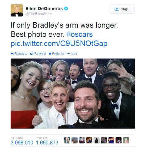 Dall'account Twitter di Ellen Degeneres