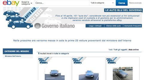 Le auto blu all'asta su Ebay