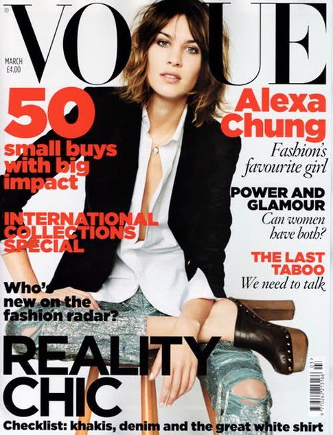 Copertina di Vouge America con Alexa Chung in Sabot- Fonte: Vogue.it