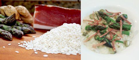 Risotto con asparagi, speck e zenzero. Ricetta e foto di Roberta Castrichella.