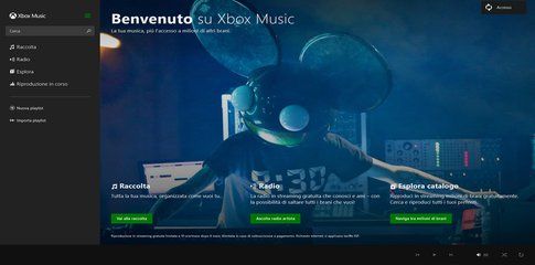 Pagina di apertura di Xbox Music su pc