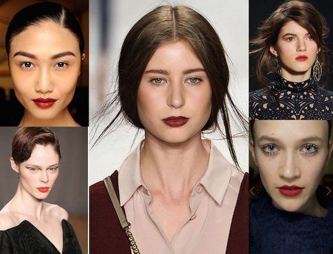 Labbra rosso scuro e occhi naturali - proposte di :Prada, Tadahi Shoji, Rebecca Minkoff, Naeem Khan, Zac&Posen