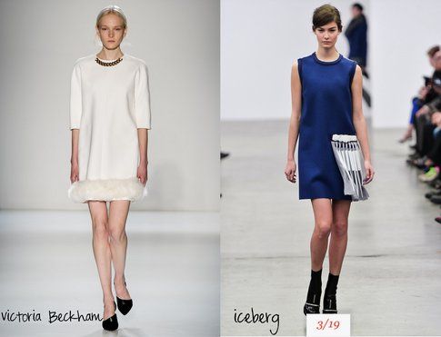 Semplici ma molto efficaci le proposte bianche e blu di Victoria Beckham e Iceberg- fonte : Indigitalimages.com