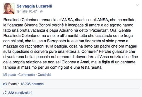 Fonte: Facebook Selvaggia Lucarelli