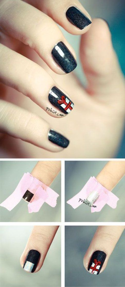 Nail art pacco di Natale - Pinterest via Pshiit.com