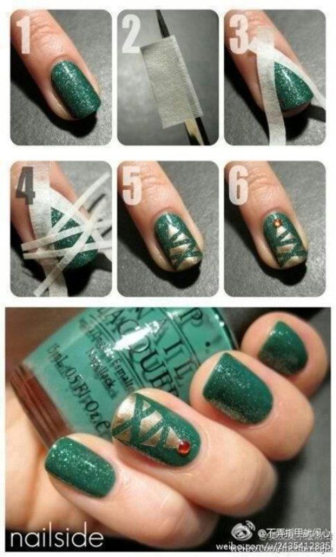 Nail art albero di natale sfondo verde - Pinterest Via Tiffany Statkiewicz