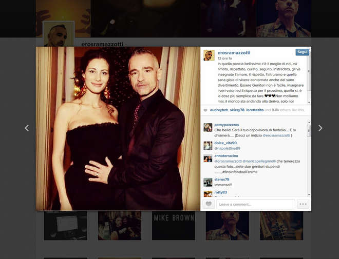 Eros Ramazzotti romantico su Instagram