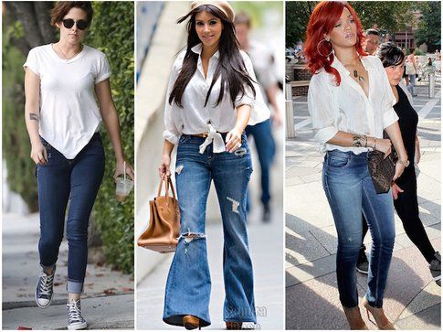 Kristen Stewart, Kim Kardashan e Rihanna in jeans, tshirt e camicia bianca! - fonte:gettyimages.