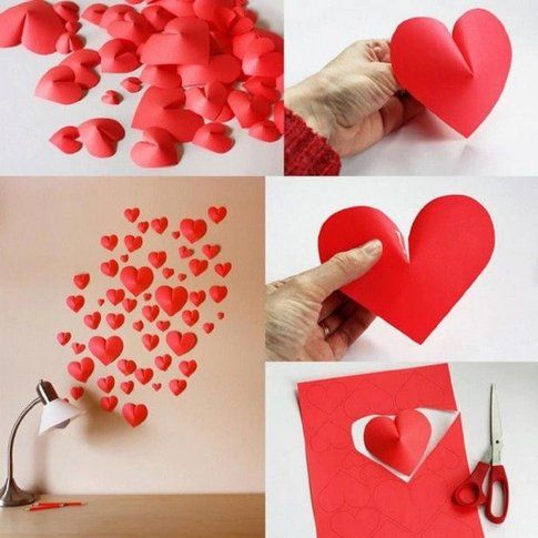 Cuori di carta fissati alla parete - Pinterest