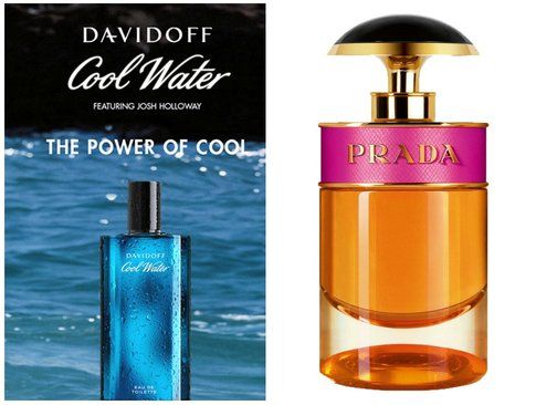 A sinistra, il profumo Davidoff e a destra il produmo Prada Candy, decisamente dolce e femminile