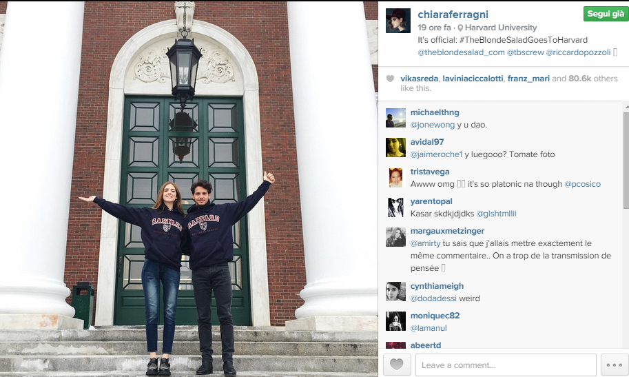 Chiara Ferragni felice ad Harvard insieme all'ex fidanzato