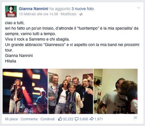 La dichiarazione di Gianna Nannini su Facebook