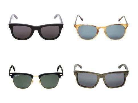 In alto: gli occhiali di Saint Laurent e Oliver Peoples - In basso: gli occhiali di Ray Ban e Oakley