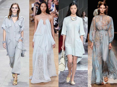 Un tripudio di abiti acquamarina visti in passerella (Chanel,Tods, Valentino e Chloe)- fonte: elle.it