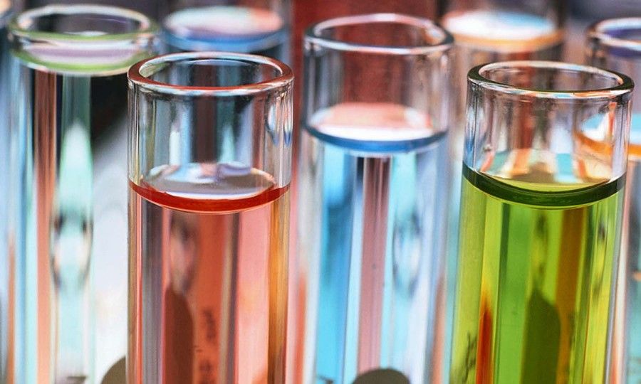 Test Tubes of Colored Liquid