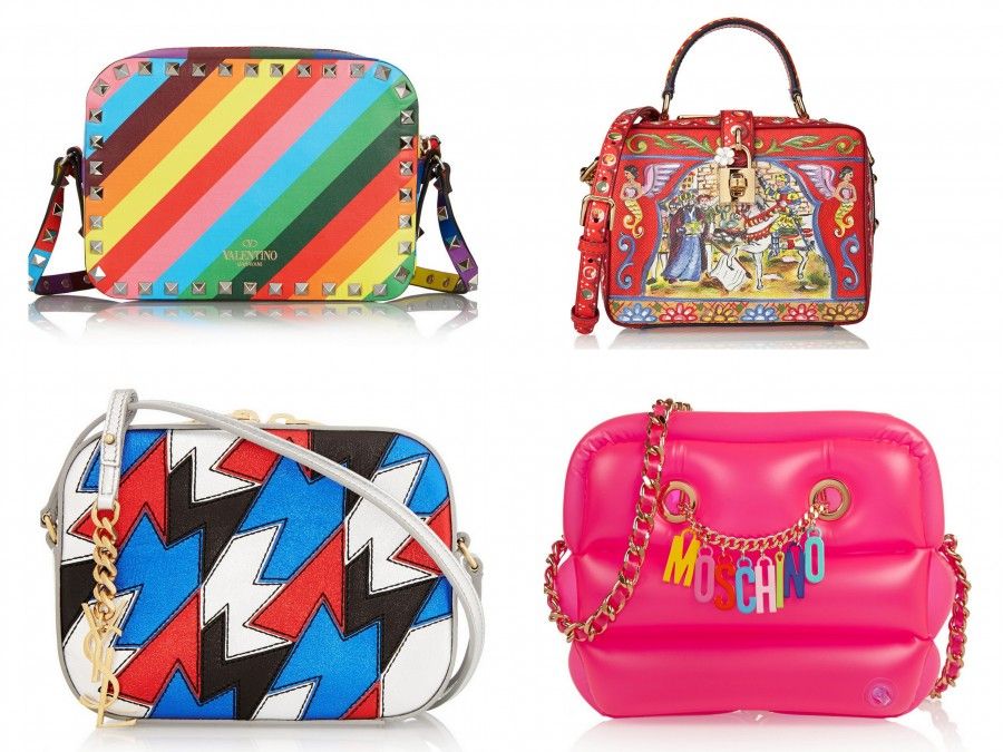 Tracolle coloratissime e con fantasie pop di Ysl, Valentino, D&G e Moschino