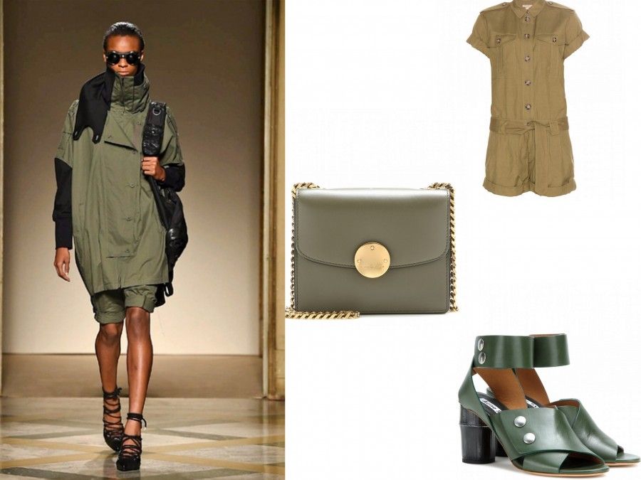 Look militare di Nicholas K e accessori di Burberry, Marc Jacbos e Acne Studio