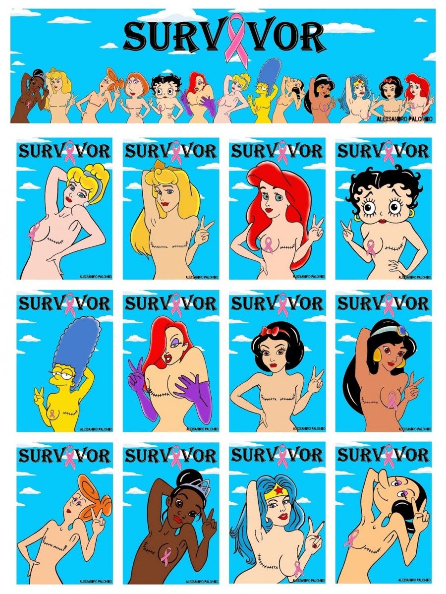SURVIVOR-Breast-Art-Campaign-Iconic-The-Simpsons-Wilma-Flintstone-Marge-Lois-Griffin-Wonder-Woman-Cinderella-Aurora-Snow-White-Jasmine-Jessica-Rabbit-Betty-Boop-aleXsandro-Palombo-Disney-Princess-Icon