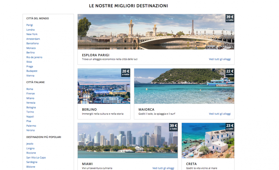 alcune destinazioni disponibili su Wimdu