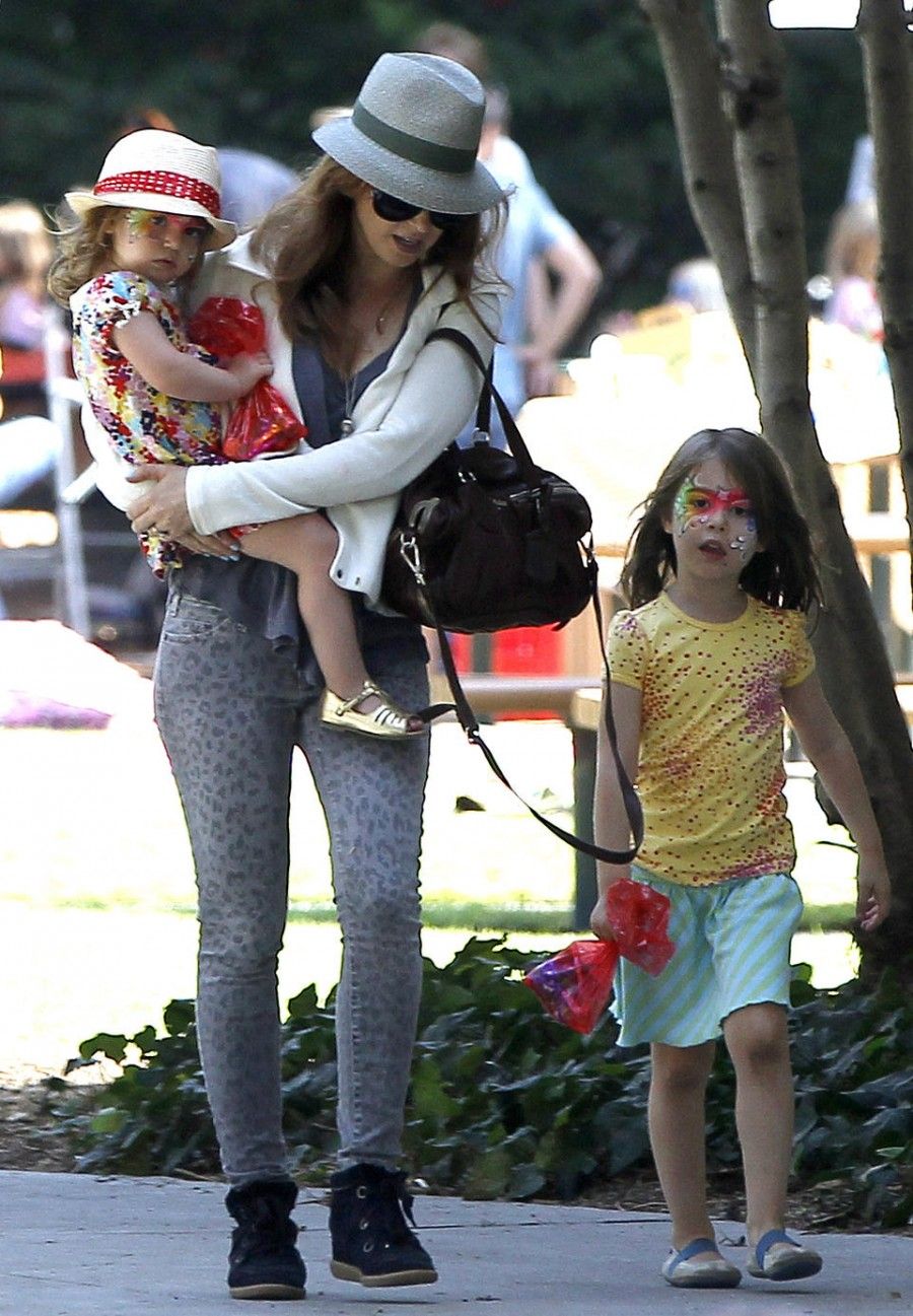 Semi-Exclusive... Isla Fisher and Sacha Baron Cohen Take the Girls to a Birthday Party