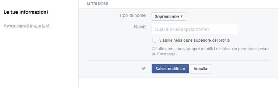 Facebook Altri Nomi