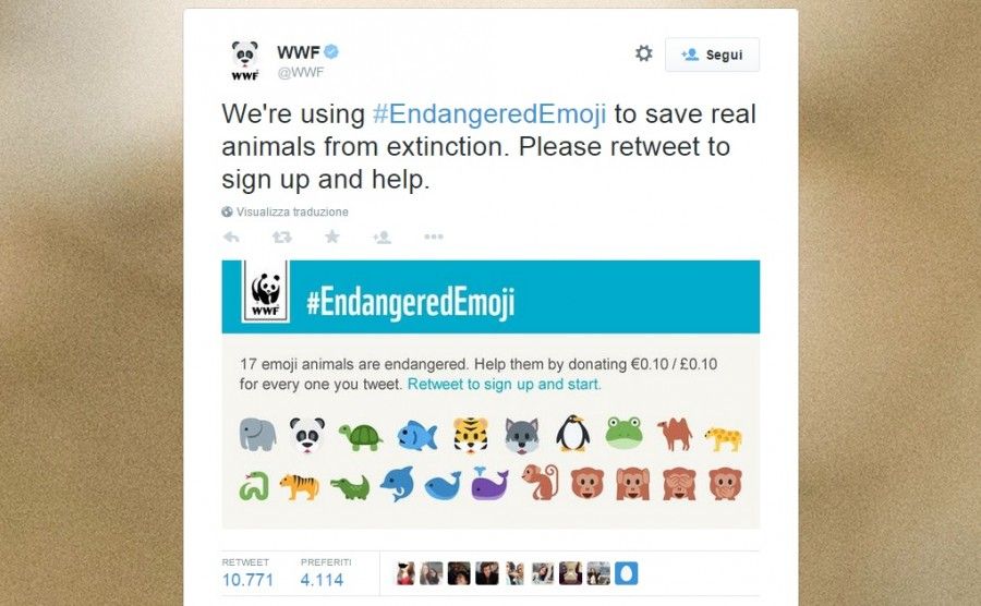 Il tweet del Wwf #EndangeredEmoji