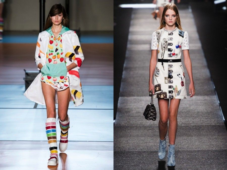 Au Jour Le Jour propone abiti con stampe di sushi e frutta, mentre Louis Vuitton ricama il mini dress con i trucchi disegnati