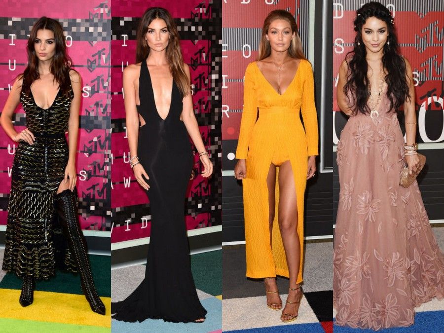 Alcune star fotografate sul Red Carpet degli MTV VMA 2015: Emily Ratatowsky, Gigi Hadid, Lily Aldridge e Vanessa Hudgens