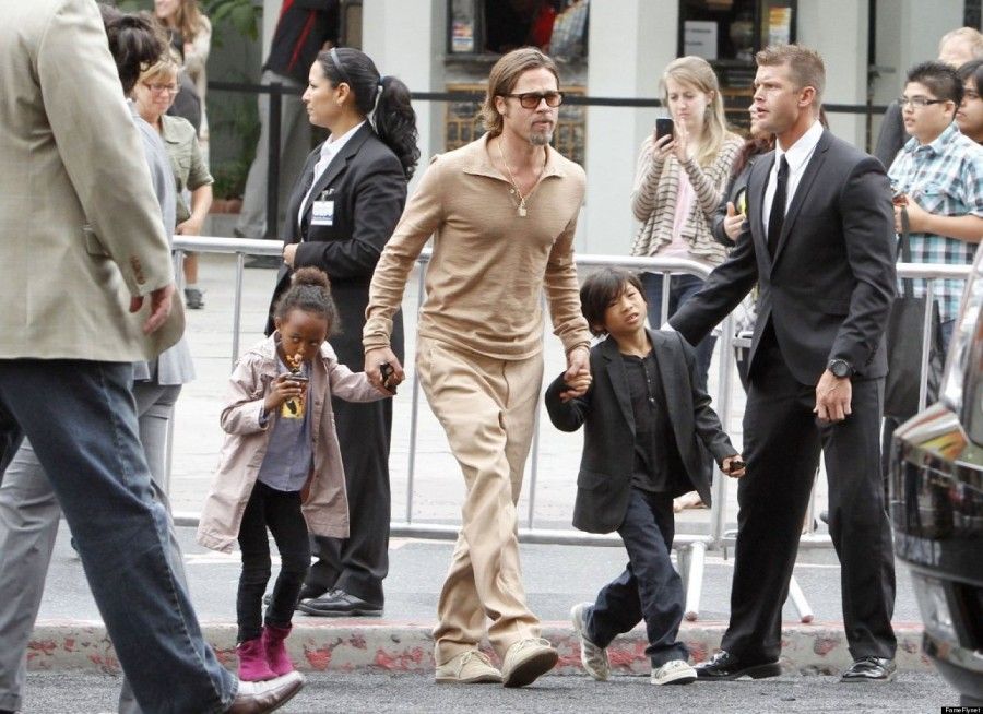 7353044 Superstars Brad Pitt and Angelina Jolie leave the premier of "Kung Fu Panda 2" with their four children Maddox Chivan, Zahara Marley, Shiloh Nouvel and Pax Thien in the midst of a swarm of fans in Los Angeles, California on May 22nd, 2011 FameFlynet, Inc - Beverly Hills, CA, USA - +1 (818) 307-4813