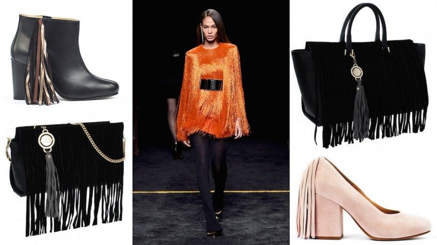 Trend frange: Borse Jackie Celine, Scarpe Ouigal e abito Balmain