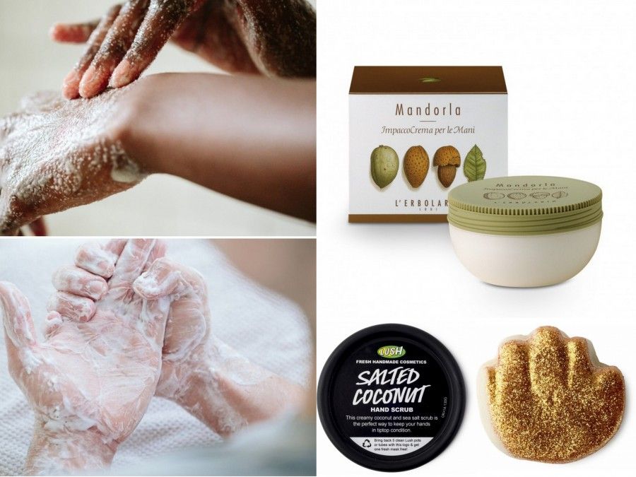 Impacco Ultra Nutriente di L'erbolario, Scrub Salted Coconut di Lush e maschera calda Golden Handshake di Lush