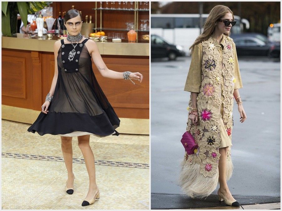 Cara Delevingne e Chiara Ferragni con scarpe Chanel SlingBack 