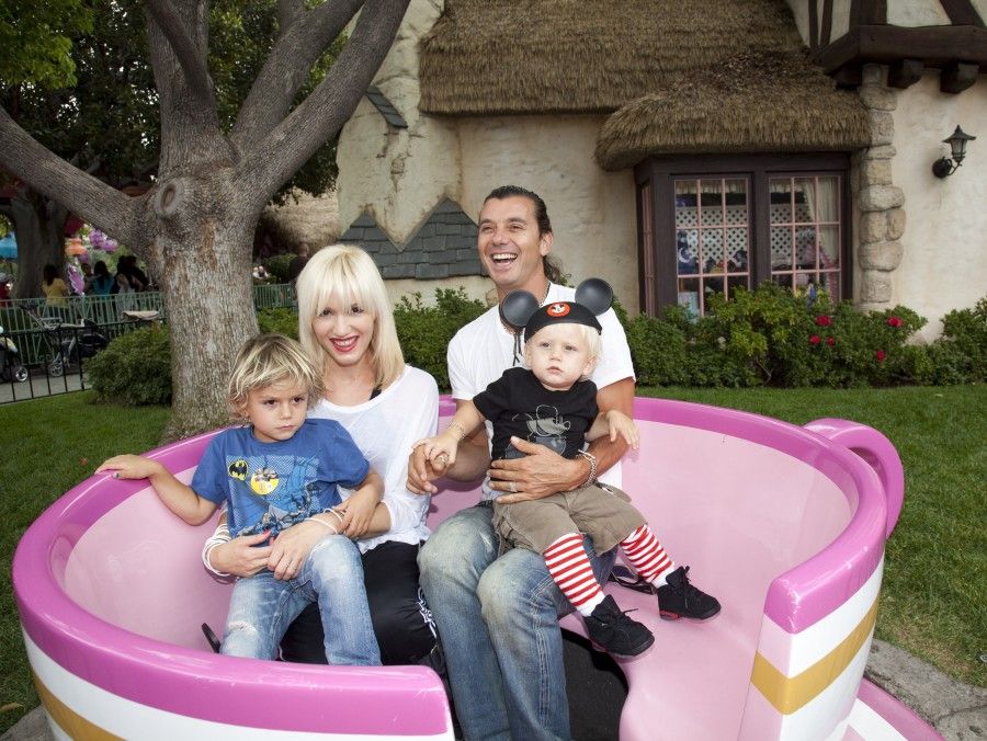 ANAHEIM, CA - JULY 07: In this handout photo provided by Disney, Gwen Stefani and Gavin Rossdale, with their children, Kingston, 4, and Zuma, 1, visit the Mad Tea Party attraction at Disneyland on July 7, 2010 in Anaheim, California. (Photo by Paul Hiffmeyer/Disneyland via Getty Images)