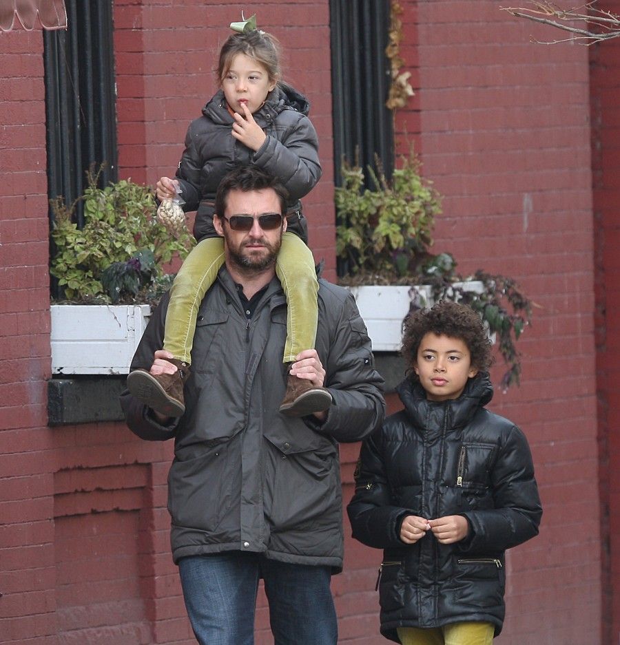 A bearded Hugh Jackman seen out with his family in the West Village, NYC, on there way to a party. Hugh Jackman is currently growing out his beard for his upcoming role as Wolverine in "The Wolverine". Pictured: Hugh Jackman,Ava,Oscar Ref: SPL228432 201110 Picture by: Mok / Splash News Splash News and Pictures Los Angeles:310-821-2666 New York: 212-619-2666 London: 870-934-2666 photodesk@splashnews.com 