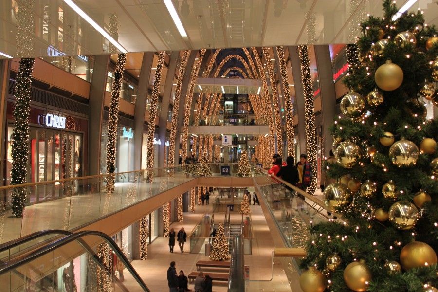 Christmas decorated shopping mall