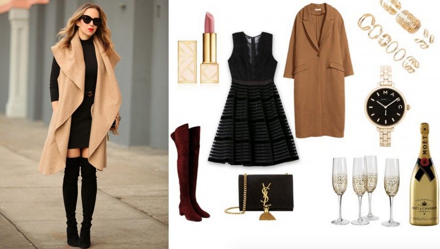 Mini dress, cuissard bordeaux e un maxi cappotto beige